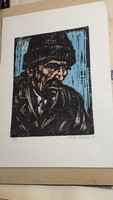 Réti Mátyás Linocut, Man's Head 1997