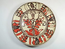 Retro régi népművészeti népi kézműves kerámia falitál fali tál tányér - 20,7 cm átmérő - kb. 1980
