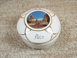 Old retro marked porcelain bonbonnier ornament-h.M. Kolor Hungary-Pécs souvenir tourist souvenir-ca. 1980