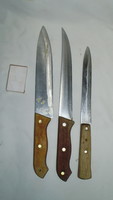 Három darab régi, fa nyelű nagy kés, böllérkés - együtt