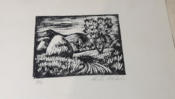 Réti Mátyás Linocut, Landscape, 1980
