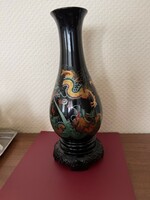 A very beautiful Chinese hand-painted dragon lacquer wooden vase, large, marked.