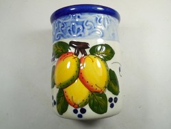 Retro Old Convex Glazed Ceramic Kitchen Storage Cutlery Holder Vase Table Decoration - 12.6cm High