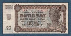 20 Korún 1942  Hs 7 Sorozat  Szlovák Állam (1939-45)