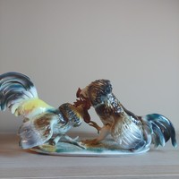 Ritka gyűjtői Szabó Zoltán Kolozsvári Iris ( Kolozsvári Zsolnay) Kakas viadal 56 cm figura