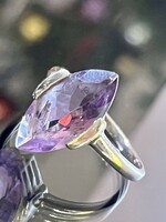 Mesés, egyedi, ezüst gyűrű, valódi, természetes Ametiszt kővel