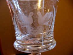 Antique Bieder bubbly glass with pigeons in love