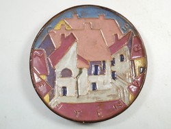 Erika Ligeti: szentendre - marked hand-painted hanging wall small plate plate
