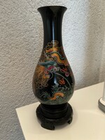 A very beautiful Chinese hand-painted dragon lacquer wooden vase, large.