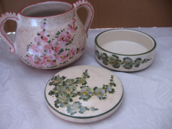 Niki pottery gmunden blue floral jewelry box, jar and pink jar gmundner er