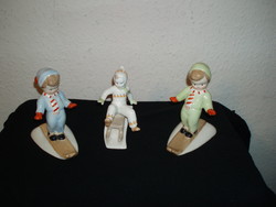 Aquincum-ceramic-tobogganing-skiing boys- 1900 ft / each -hand painted- in condition as shown in the picture