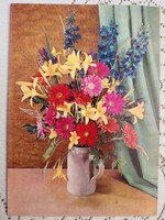 Colorful mixed flower bouquet/retro postcard with ady endre stamp 1977