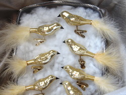 Világos arany üveg madárka  karácsonyfadísz
