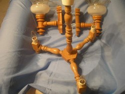 N 24 wooden 3-branch chandelier + wooden accessories for hunting lodges with 2 pieces re-strung