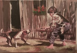 Little boy with dog 30 x 45 cm