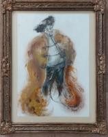 (K) pipe-smoking figure painting 38x48 cm with frame