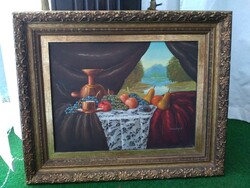 Oil still life in a beautiful wooden frame