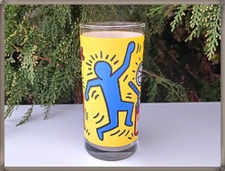 Rare retro glass cup with Keith Haring painting pattern