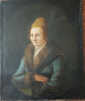 Bertalan Karlovszky: portrait of a woman with a fur coat