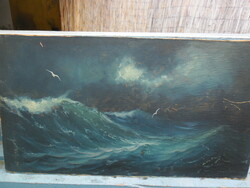 Viharos tenger olaj-karton festmény, 1925-ből, számomra ismeretlen festő alkotása
