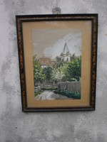 Edvi Illés Aladár (1870-1958) Nagybányai templom, akvarell papíron, Julian növendék, szignózott