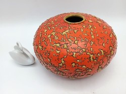 22,5 cm széles, nagy gömb, ufó retro váza, magyar iparművészeti kerámia
