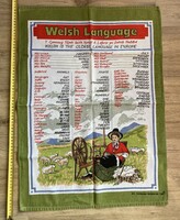 Printed linen tea towel, decorative towel welsh language