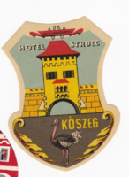 Hotel Strucc Kőszeg Vas M. Vendéglátó V. - az 1960-as évekből származó bőrönd címke