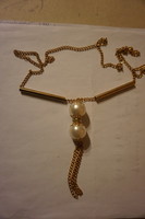 Metal necklace with beautiful, large cultured pearls and pearl pendant for sale.