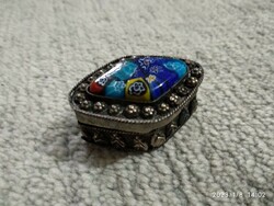 Vintage Murano glass small box, silver-plated box with millefiori pattern