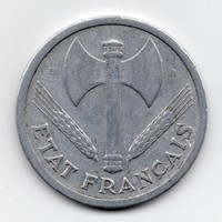 Franciaország Vichy kormány 2 francia Frank, 1943 B, ritka évszám, verde