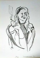 Sándor Zicherman: woman smoking a cigarette - numbered, signed lithograph
