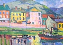 Houses by the water (oil painting) karátson edvin, 1968 - street view