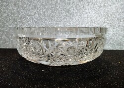 Cseh / Bohemia jellegű metszett kristály kínáló tál – csillagmintás, vintage