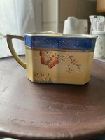 Hand-painted, interesting-shaped, old two-compartment porcelain dish, shaving bowl