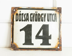 Vintage zománcos házszám - Dózsa György utca 14 - bádog tábla