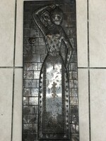 Large metal relief wall picture, woman with a jug