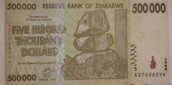 Zimbabwe $500,000 2008 Ounce Banknote