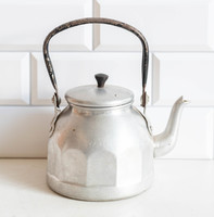 Vintage alumínium teafőző - bádog vízforraló, vízmelegítő kanna - antik konyhai kiegészítő
