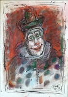 Ernő Tóth - clown 100 x 70 cm oil, handmade paper