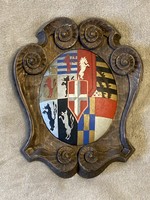 Old German shield coat of arms wooden wall decoration