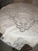 Beautiful vintage snow-white floral tablecloth