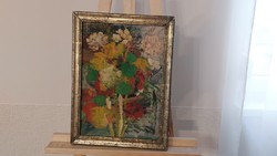 (K) beautiful antique flower still life painting 32x44 cm with frame