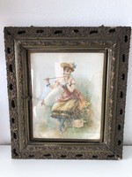 Openable antique mirror, with a charming image, two in one