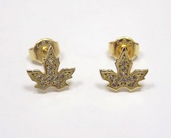 Gold leaf earrings with stones (zal-au77441)