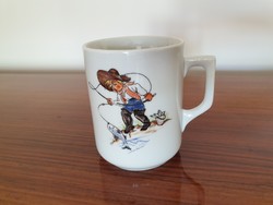 Old zsolnay porcelain mug with fishing fish fairytale tea cup