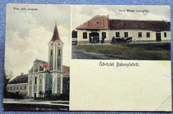 Bakonybél - mosaic sheet - Mihály Vanik's restaurant, car in front, Roman Catholic church 1931