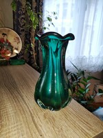 Türkiz zöld vastag,súlyos váza (18 cm)