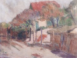 Rudolf Blahos (1917-1986) village detail, Badacsony?, Gallery painting
