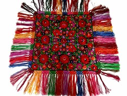 Beautiful, silk, hand-embroidered Hungarian folk art matyó tablecloth
